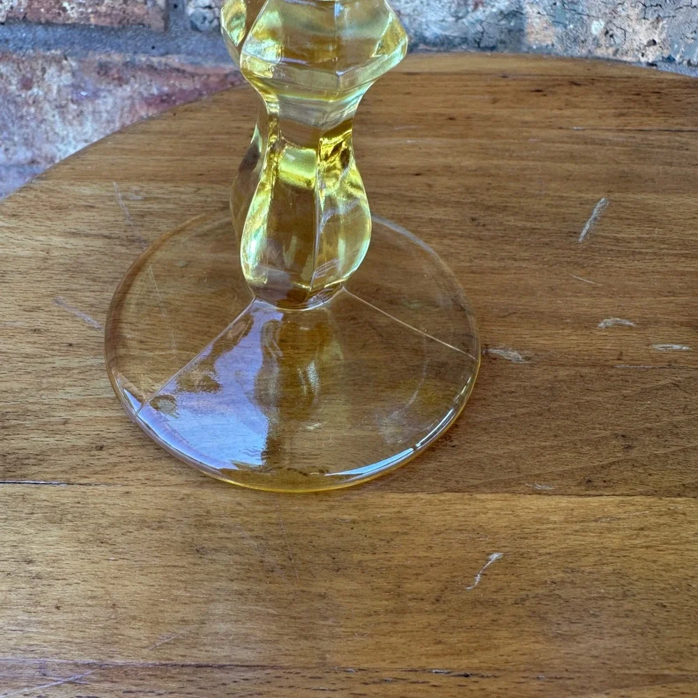 Vintage Amber Glass Goblets Set of 2 Fluted Stemware Mid Century Modern Yellow